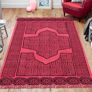 Pink Cotton Hand Block Printed Kitchen Rug