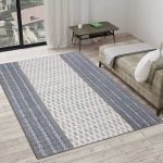 Striped Grey Hand Block Printed Cotton Rug