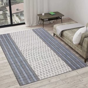 Striped Grey Hand Block Printed Cotton Rug