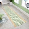 Green Beige Cotton Area Rug Washable Hand Block Printed Stair Ru