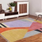 Yellow Hand Block Print Geometric Cotton Rug