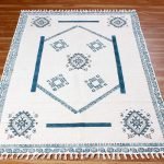 Blue Geometric Hand Block Printed Cotton Rug