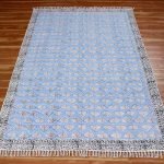 Bordered Blue Hand Block Print Cotton Rug