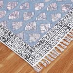 Bordered Blue Hand Block Print Cotton Rug