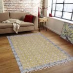Hand Block Printed Yellow Mustard Cotton Rug