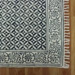 Hand Block Printed Blue Floral Cotton Dhurrie