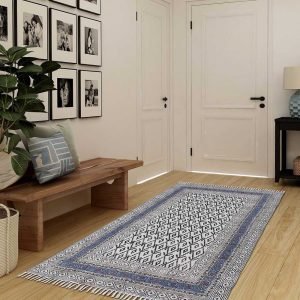 Blue Floral Hand Block Printed Rug