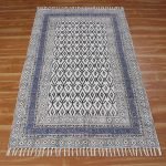 Blue Floral Hand Block Printed Rug