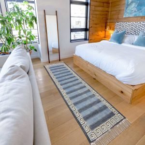 Striped Blue Cotton Hand Block Print Rug