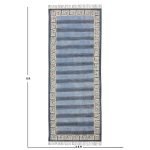 Striped Blue Cotton Hand Block Print Rug