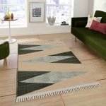 Geometric Green Hand Block Printed Cotton Rug