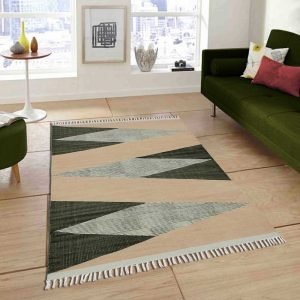Geometric Green Hand Block Printed Cotton Rug