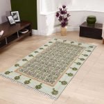 Green Floral Hand Block Printed Cotton Carpet