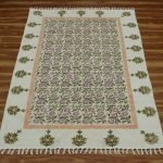 Green Floral Hand Block Printed Cotton Carpet