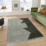 Green Hand Block Printed Geometric Cotton Rug