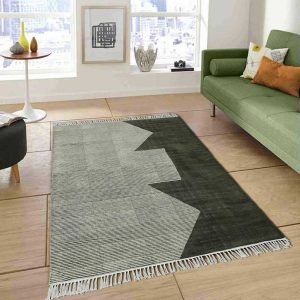 Green Hand Block Printed Geometric Cotton Rug
