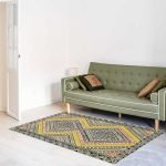 Hand Block Printed Yellow Moroccan Cotton Rug
