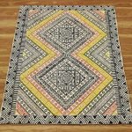 Hand Block Printed Yellow Moroccan Cotton Rug