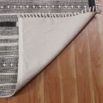 Hand Block Printed Grey Cotton Striped Rug