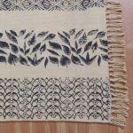 Black Cotton Floral Hand Block Print Rug