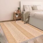 Brown Beige Cotton Hand Block Printed Rug