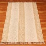 Brown Beige Cotton Hand Block Printed Rug