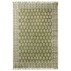 Hand Block Printed Green Cotton Area Rug