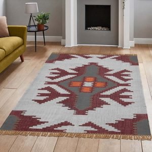 Hand Woven Wool Jute Kilim Multicolor Rug