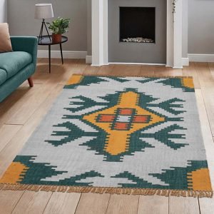Hand Woven Yellow Mustered Green Jute Rug