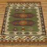 Hand Woven Green Brown Wool Jute Rug