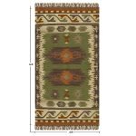 Hand Woven Green Brown Wool Jute Rug