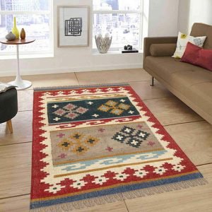 Red Multicolor Geometric Hand Woven Rug