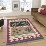 Hand Woven Plum Pink Multicolor Geometric Wool Jute Rug