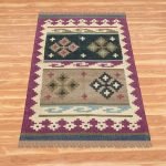 Hand Woven Plum Pink Multicolor Geometric Wool Jute Rug