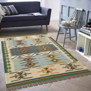 Geometric Green Hand Woven Rug