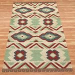 Green Hand Woven Geometric Wool Jute Rug