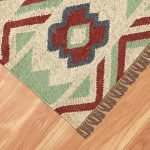 Green Hand Woven Geometric Wool Jute Rug