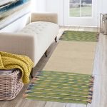 Hand Woven Beige Green Cotton Yoga Mat Rug
