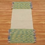 Hand Woven Beige Green Cotton Yoga Mat Rug