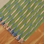 Hand Woven Beige Green Cotton Yoga Mat Rug