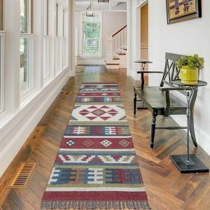 Multicolor Geometric Hand Woven Wool Jute Rug