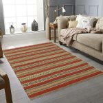 Hand Woven Orange Geometric Wool Jute Rug
