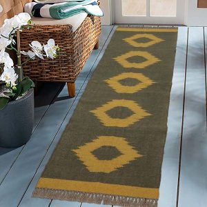 Hand Woven Yellow Geometric Wool Jute Rug