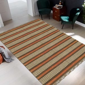 Geometric Orange Hand Woven Wool Jute Rug
