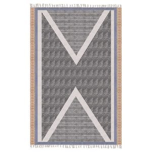 Black Cotton Hand Block Printed Rug