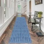 Hand Block Printed Blue White Geometric Rug