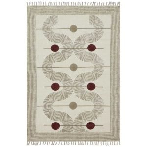 Cotton Beige White Hand Block Printed Rug