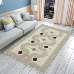 Cotton Beige White Hand Block Printed Rug