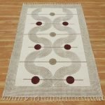Cotton Beige White Hand Block Printed Rug