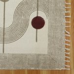 Cotton Beige White Hand Block Printed Rug